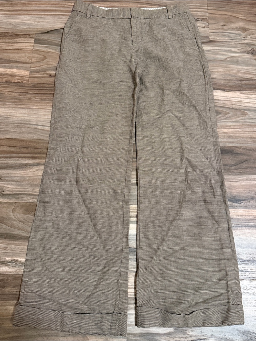 Gap Women’s Sz. 4 Brown Striped Wide Leg Linen Cotton Blend Pants Cuffed Dress